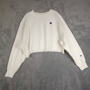 Champion Womens Sweater Reverse Weave Cropped‎ White Long Sleeve Plus 2XL New